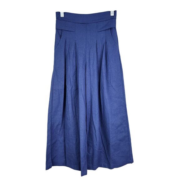 Womens Blue Wide Leg Linen Blend Culottes Pants Hi Rise Size S - Picture 1 of 10